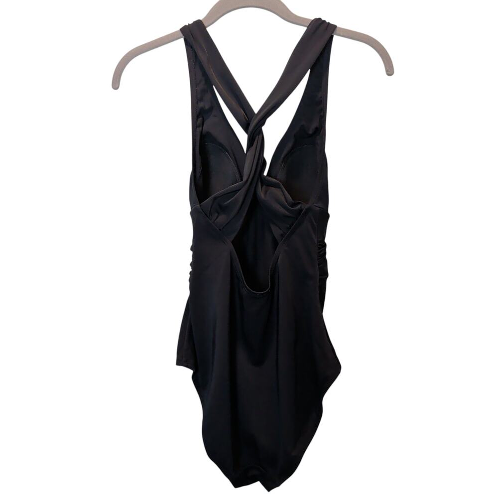 Boden Women's Sz 4 US Black Twist Front and Back One Piece Swimsuit  Halter